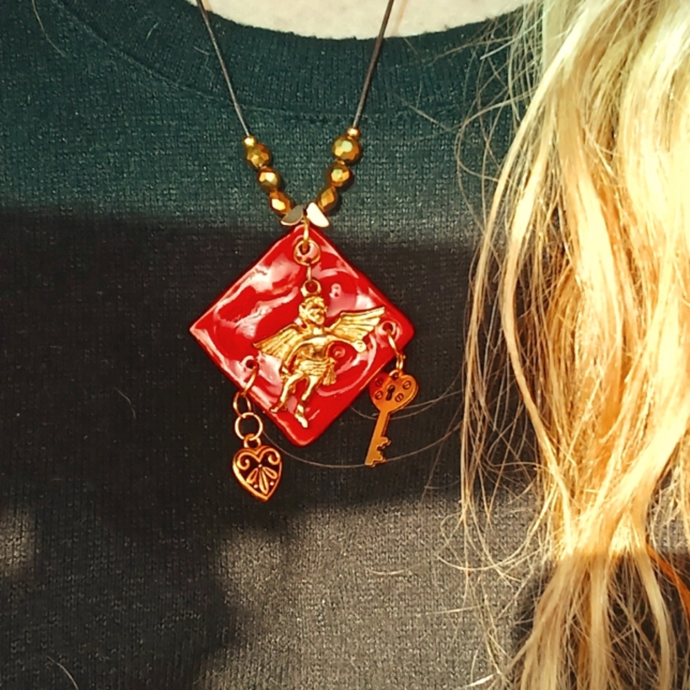 Artist Made Red Porcelain Necklace